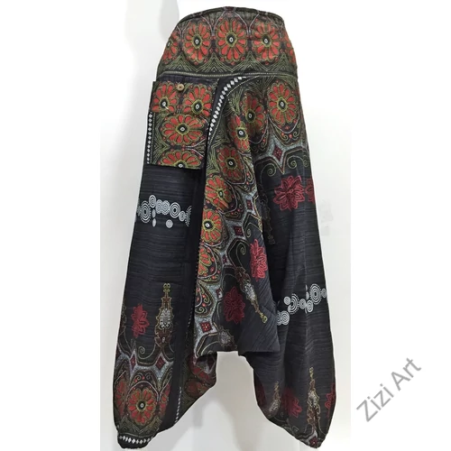 bő szárú, aladdin, nadrág, szürke, fekete, mályva, zöld, pink, fehér, pamut vászon, indiai, mintás, zsebes, megkötős, női, divat, trend