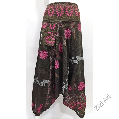 bő szárú, aladdin, nadrág, szürke, fekete, mályva, zöld, pink, fehér, pamut vászon, indiai, mintás, zsebes, megkötős, női, divat, trend