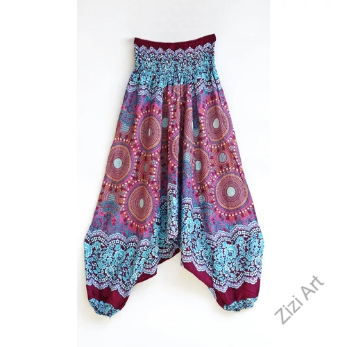 női, divat, nadrág, fekete, fehér, kék, pink, rózsaszín, lila, mandala, mintás, bordűr, trend, kényelmes, bő, szellős, viszkóz, egyedi, extravagáns, különleges, bohém, Thaiföld