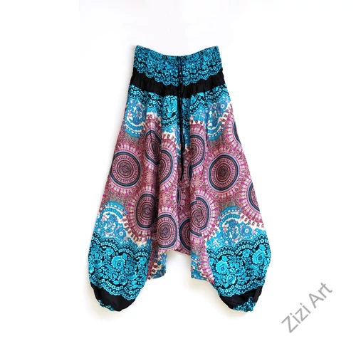 női, divat, nadrág, fekete, fehér, kék, pink, rózsaszín, lila, mandala, mintás, bordűr, trend, kényelmes, bő, szellős, viszkóz, egyedi, extravagáns, különleges, bohém, Thaiföld