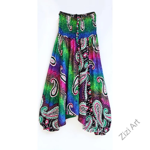 aladdin, nadrág, kék, zöld, pink, lila, szivárvány, levél, mintás, kényelmes, bő, szellős, viszkóz, egyedi, extravagáns, különleges, bohém, Thaiföld, női, divat, trend