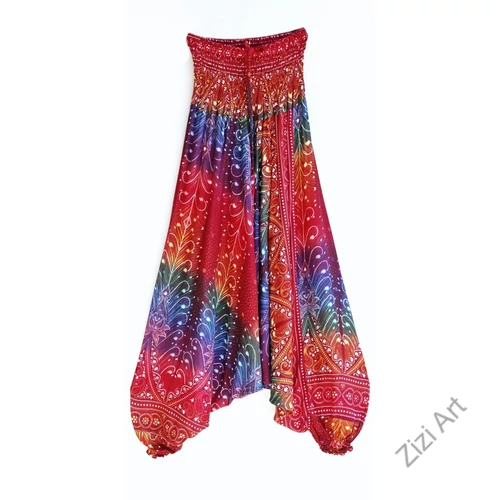 aladdin, nadrág, bordó, kék, lila, virág, toll, mintás, kényelmes, bő, szellős, viszkóz, egyedi, extravagáns, különleges, bohém, Thaiföld, női, divat, trend