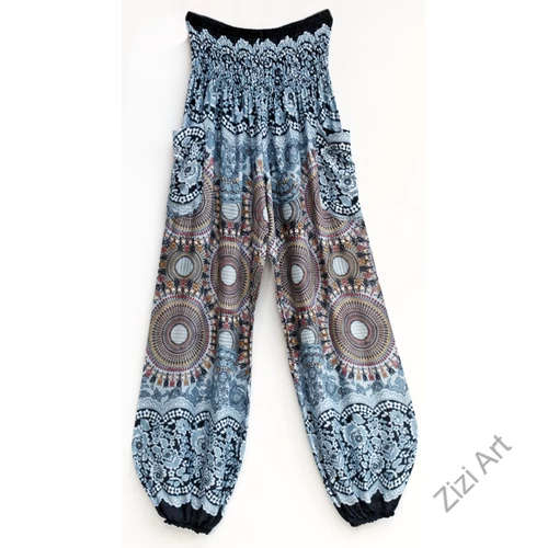 női, divat, szürke, kék, drapp, bézs, mandala, mintás, bő, viszkóz, nadrág, színes, trend, kényelmes, szellős, egyedi, extravagáns, különleges, bohém, jázmin, Thaiföld, nagy méret, extra méretezés, plus size