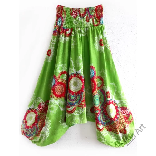 pamut, aladdin, nadrág, kiwi, zöld, mandala, mintás, divat, trend, bő, szárú, kényelmes, egyedi, extravagáns, Nepál