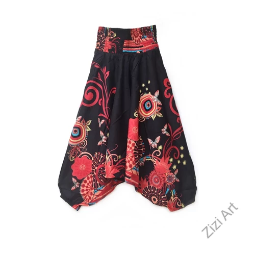 pamut, aladdin, nadrág, fekete, mályva, színes, virágos, divat, trend, bő, szárú, kényelmes, egyedi, extravagáns, Nepál
