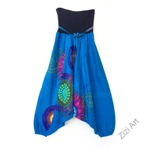vastag, pamut, aladdin, nadrág, mandala, mintás, kék, színes, bő, lezser, Nepál, női, divat, trend, egyedi, extravagáns, bohém