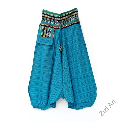 zsebes, bő, pamut, csíkos, aladdin, nadrág, kék, szürke, női, bohém, egyedi, extravagáns, divat, trend, ősz, nyár, tél