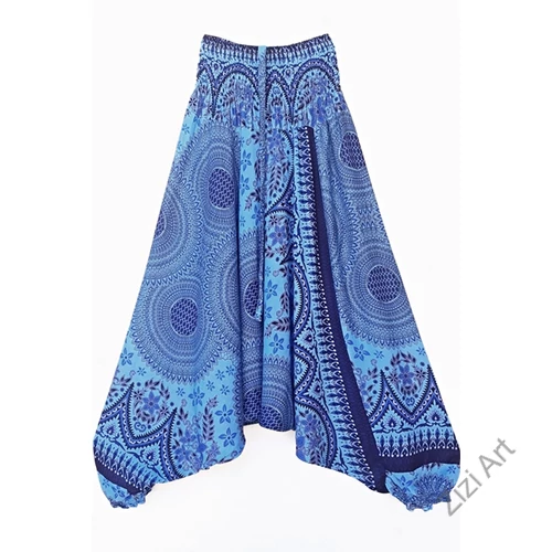 aladdin, nadrág, kék, virág, mandala, mintás, kényelmes, bő, szellős, viszkóz, egyedi, extravagáns, különleges, bohém, Thaiföld, női, divat, trend