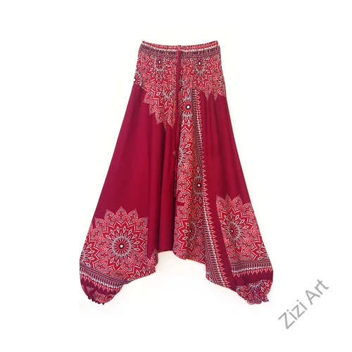 aladdin, nadrág, bordó, lazac, bézs, mandala, mintás, kényelmes, bő, szellős, viszkóz, bohém, extravagáns, különleges, Thaiföld, női, divat, trend
