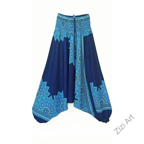 aladdin, nadrág, kék, sötétkék, égkék, virág, mandala, mintás, kényelmes, bő, szellős, viszkóz, bohém, extravagáns, különleges, Thaiföld, női, divat, trend