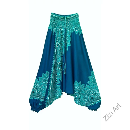 aladdin, nadrág, türkiz, kék, zöld, azúr, virág, mandala, mintás, kényelmes, bő, szellős, viszkóz, bohém, extravagáns, különleges, Thaiföld, női, divat, trend