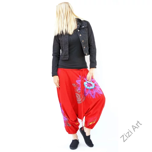 pamut, aladdin, nadrág, piros, színes, virágos, divat, trend, bő, szárú, kényelmes, egyedi, extravagáns, Nepál
