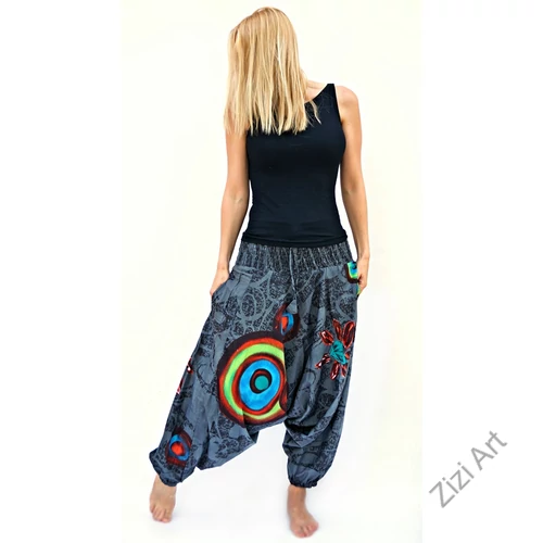 szürke, piros, színes, élénk, kör, mandala, bő, pamut, aladdin, női, nadrág, Nepál, kényelmes, szellős, bohém, egyedi, extravagáns, tavasz, nyár, divat, trend