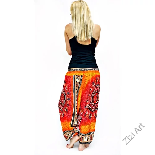 női, divat, nadrág, mandala, piros, narancs, trend, kényelmes, bő, szellős, viszkóz, egyedi, extravagáns, különleges, bohém, Thaiföld