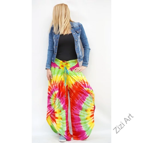 bőszárú, szoknya rátétes, élénk, színes, pink, zöld, sárga, szivárvány, viszkóz, nadrág, női divat, trend, bohém, elegáns, egyedi, különleges, szellős, kényelmes