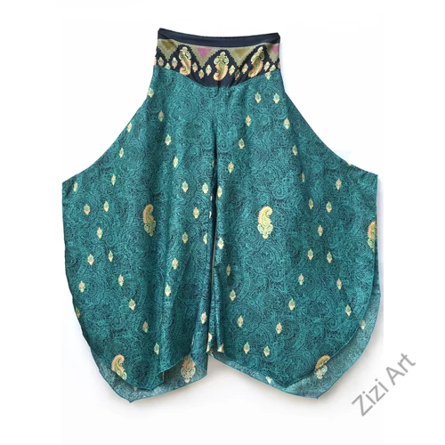 bőszárú, nadrág, virág, mintás, kék, zöld, sárga, műselyem, szellős, kényelmes, női divat, bohém, elegáns, egyedi