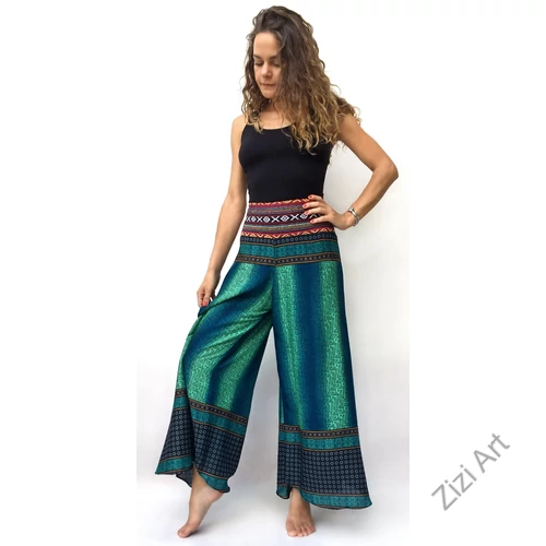 bőszárú, zöld, türkiz, viszkóz, nadrág, női divat, etno, trend, bohém, elegáns, egyedi, különleges, szellős, kényelmes