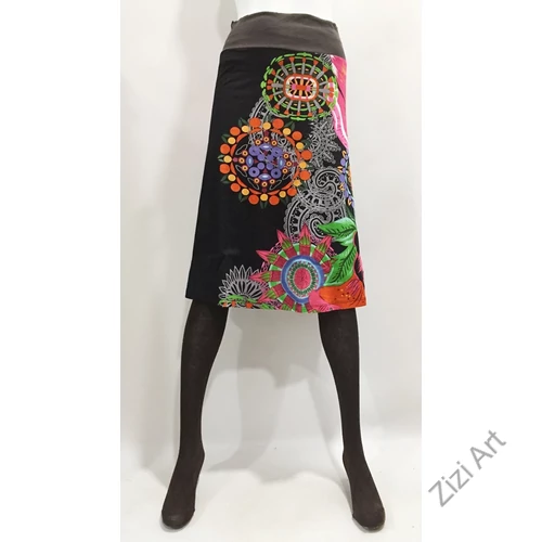 női, pamut, térdszoknya, kék, piros, fekete, szürke, narancs, mandala, virág, absztrakt, mintás, trend, divat, egyedi, bohém, extravagáns, egzotikus 