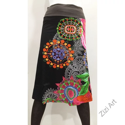 női, pamut, térdszoknya, kék, piros, fekete, szürke, narancs, mandala, virág, absztrakt, mintás, trend, divat, egyedi, bohém, extravagáns, egzotikus 