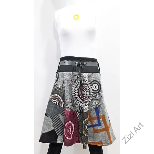 női, vastag, meleg, őszi, téli, térdszoknya, övvel, bordó, kék, zöld, szürke, piros, fekete, fehér, mandala, pötty, virág, patchwork, mintás, trend, divat, egyedi, bohém, extravagáns, egzotikus