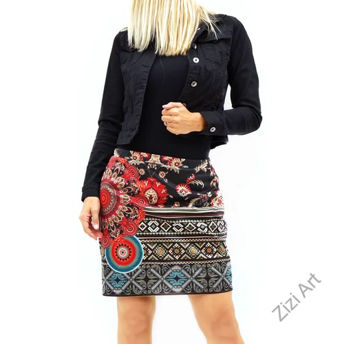 női, rövid, szoknya, keki, zöld, fekete, piros, virágos, kör, mandala, trend, divat, egyedi, bohém, extravagáns, egzotikus, elasztikus, portugál, 101 idées