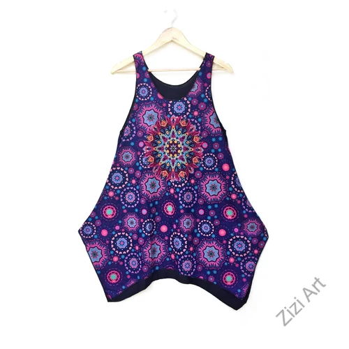 fekete, narancs, kék, lila. piros, színes, mandala, hamsa, mintás, ujjatlan, pamut, felső, női, divat, trend, nyári, sportos, elegáns, bohém, extravagáns
