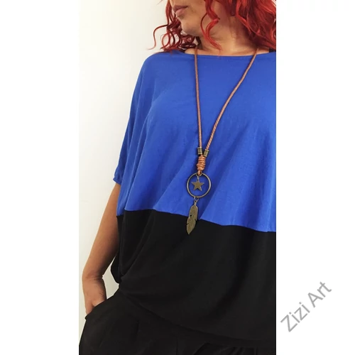 kék, fekete, denevér ujjú, felső, nyaklánccal, designer, olasz, bő, lezser, egyedi, vidám, elegáns, különleges, női, divat, bohém, trend