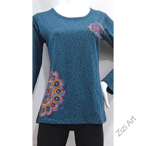 hosszú ujjú, pamut, felső, póló, színes, kék, fekete, mandala, mintás, vidám, bohém, hippi, laza, női, divat, trend