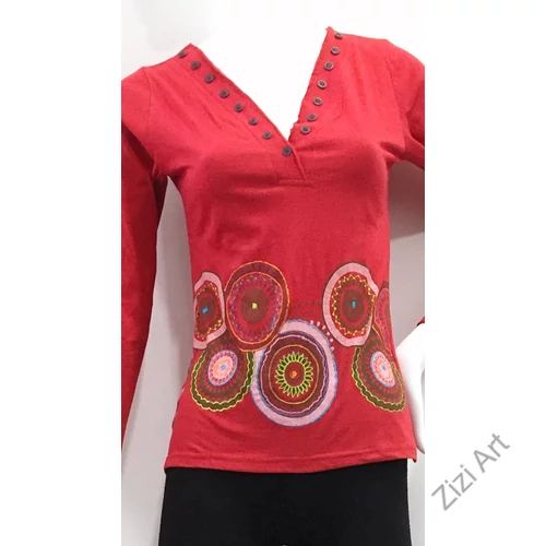 hosszú ujjú, pamut, felső, póló, színes, kék, lazac, narancs, piros, türkiz, mustár, sárga, pink, mandala, kör, mintás, gombos, bohém, hippi, laza, női, divat, trend