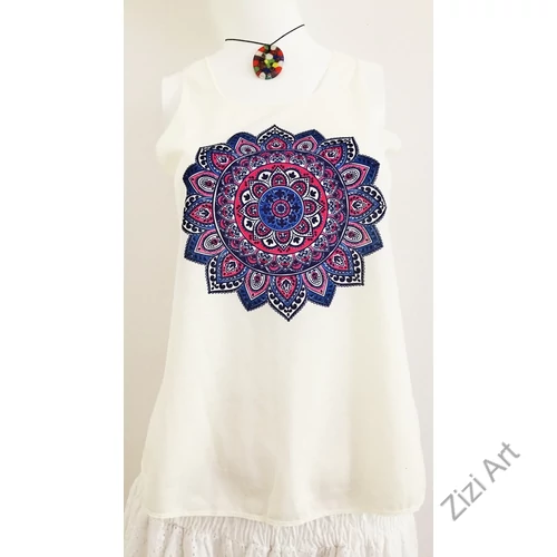 fehér, kék, piros, mandala, mintás, ujjatlan, pamut, felső, női, divat, trend, nyári, sportos, elegáns, bohém, extravagáns
