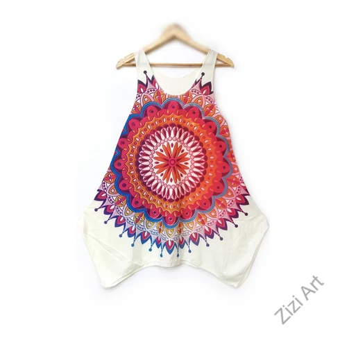 fekete, narancs, kék, piros, színes, mandala, mintás, ujjatlan, pamut, felső, női, divat, trend, nyári, sportos, elegáns, bohém, extravagáns