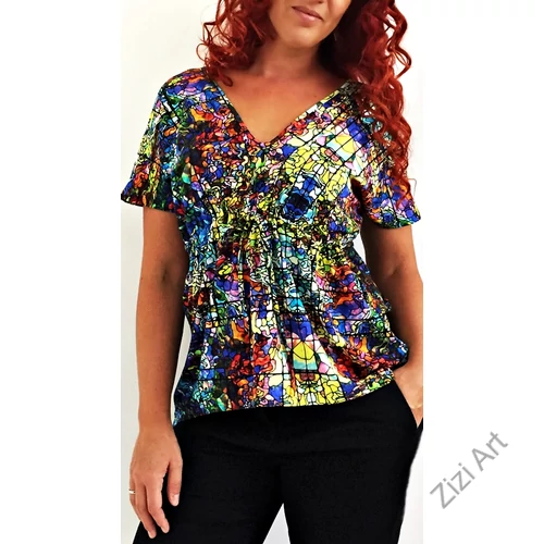 élénk, színes, kék, fekete, piros, sárga, narancs, kör, absztrakt, mintás, ujjatlan, felső, designer, magyar, egyedi, vidám, elegáns, különleges, női, divat, bohém, trend
