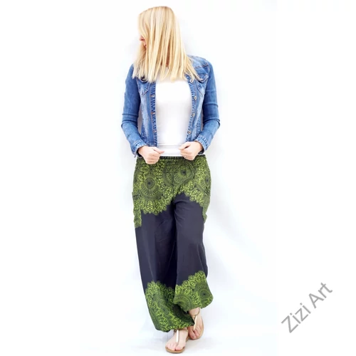 fekete, zöld, csipkemandalás, mintás, jázmin, nadrág, Thaiföld, kényelmes, viszkóz, nyári, nyaralás, tengerpart, elegáns, bohém