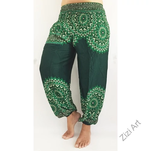 női, divat, zöld, fehér, mandala,  bordűrminta, mintás, bő, viszkóz, nadrág, színes, trend, kényelmes, szellős, egyedi, extravagáns, különleges, bohém, jázmin, Thaiföld, nagy méret, extra méretezés, plus size