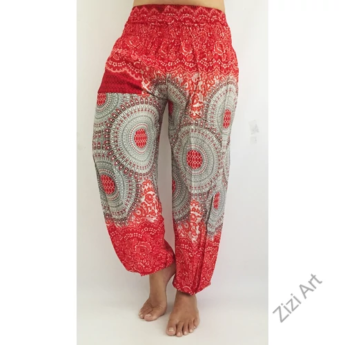 női, divat, piros, fehér, szürke, zsebes, mandala, mintás, bő, viszkóz, nadrág, színes, trend, kényelmes, szellős, egyedi, extravagáns, különleges, bohém, jázmin, Thaiföld, nagy méret, extra méretezés, plus size