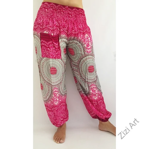 női, divat, pink, fehér, szürke, zsebes, mandala, mintás, bő, viszkóz, nadrág, színes, trend, kényelmes, szellős, egyedi, extravagáns, különleges, bohém, jázmin, Thaiföld, nagy méret, extra méretezés, plus size