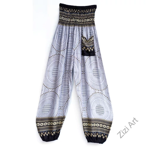 női, divat, krém, fehér, mandala, mintás, bő, viszkóz, nadrág, színes, trend, kényelmes, szellős, egyedi, extravagáns, különleges, bohém, jázmin, Thaiföld, nagy méret, extra méretezés, plus size