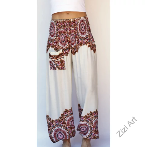 női, divat, fehér, pasztell, színes, mandala,  bordűrminta, mintás, bő, viszkóz, nadrág, színes, trend, kényelmes, szellős,  bohém, jázmin, Thaiföld, nagy méret, extra méretezés, plus size