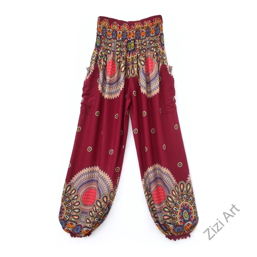 női, nadrág, viszkóz, bő, türkiz, bordó, kék, fekete, mandala,  bordűr, mintás, trend, kényelmes, szellős,  bohém, jázmin, Thaiföld