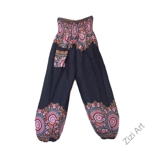 női, divat, kék, fekete, pasztell, színes, mandala,  bordűrminta, mintás, bő, viszkóz, nadrág, színes, trend, kényelmes, szellős,  bohém, jázmin, Thaiföld, nagy méret, extra méretezés, plus size