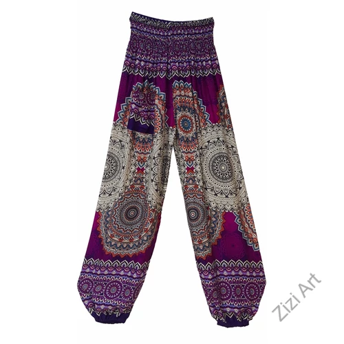 bő, nadrág, jázmin, mandala, mintás, viszkóz, lila, bézs, trend, kényelmes, szellős, bohém, Thaiföld