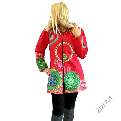 piros, zöld, kék, pink, azúr, lila, mandalás, mintás, színes, meleg, rövid, pamut, pamutszövet, kabát, polár, bélelt, tél, ősz, elegáns, egyedi, cipzár, Nepál, kapucni, egzotikus, különleges, unique, special. red, green, blue, pink, purple, azure, mandala