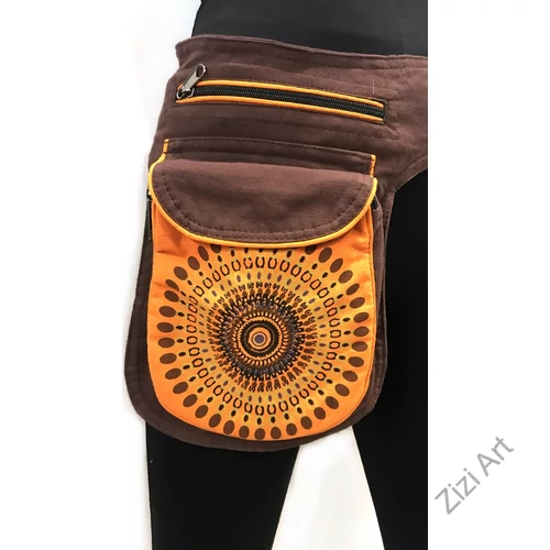 övtáska, egyedi, pamut, textil, táska, mandala, mintás, színes, barna, narancs, kiegészítő, trend. női, férfi divat