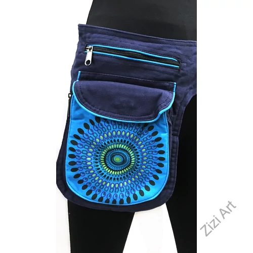 övtáska, egyedi, pamut, textil, táska, mandala, mintás, színes, sötétkék, világoskék, kiegészítő, trend. női, férfi divat