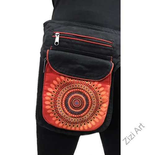 övtáska, egyedi, pamut, textil, táska, mandala, mintás, színes, piros, fekete, kiegészítő, trend. női, férfi divat