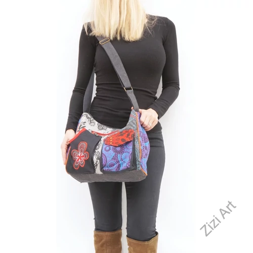 textil, pamut, vászon, táska, válltáska,szürke, fekete,  piros, narancs, lila, szürke, kék, színes, patchwork, mandala, babakocsihoz, kirándulós táska,, praktikus, egyedi