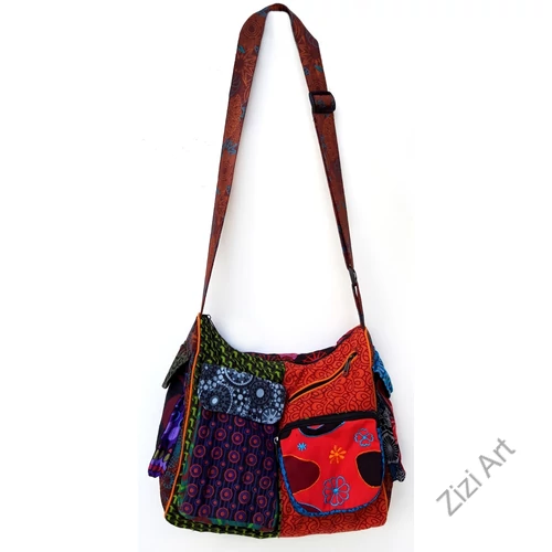 pamut, vászon, táska, válltáska, fekete, zöld, fehér, narancs, lila, piros, sárga, szürke, kék, színes, patchwork, mandala, Nepál