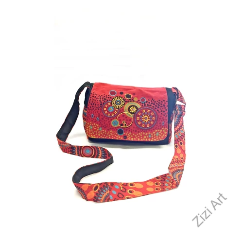 textil, táska, válltáska, kék, piros, fekete, kiwi, zöld, narancs, piros, színes, mandalás, hímzett, virágos