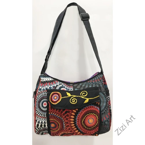 textil, pamut, vászon, táska, válltáska, fehér, narancs, lila, piros, sárga, szürke, kék, színes, patchwork, mandala