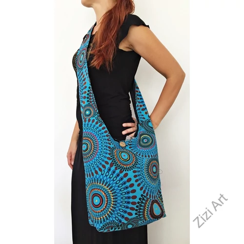 pamut, kék, színes, textil, mandalás, válltáska, egyedi, női, kiegészítő, divat, trend